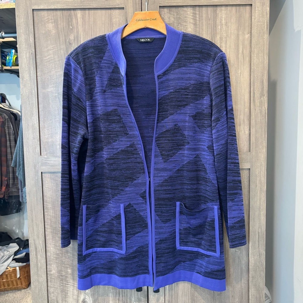 Misook 1X Cardigan Sweater Long Purple‎ Black (no size tag)